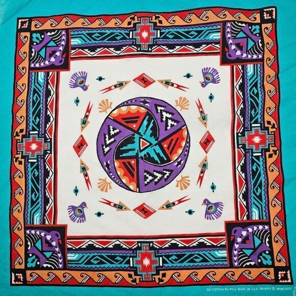 Vtg Wamcraft Southwest Tribal Aztec Native American Bandanna USA Made RN14193 - Picture 3 of 9